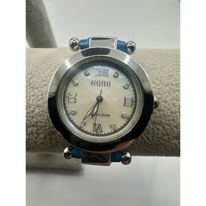 Ecclissi 22340 Sterling Silver Womens Watch‎ New Battery 32MM 7.5" Leather MOP Z